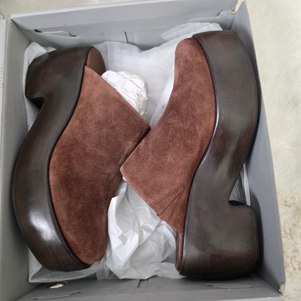 NEW Everlane Puffa Wooden Clog Dark Umber Suede Brown 11 - Picture 5 of 10